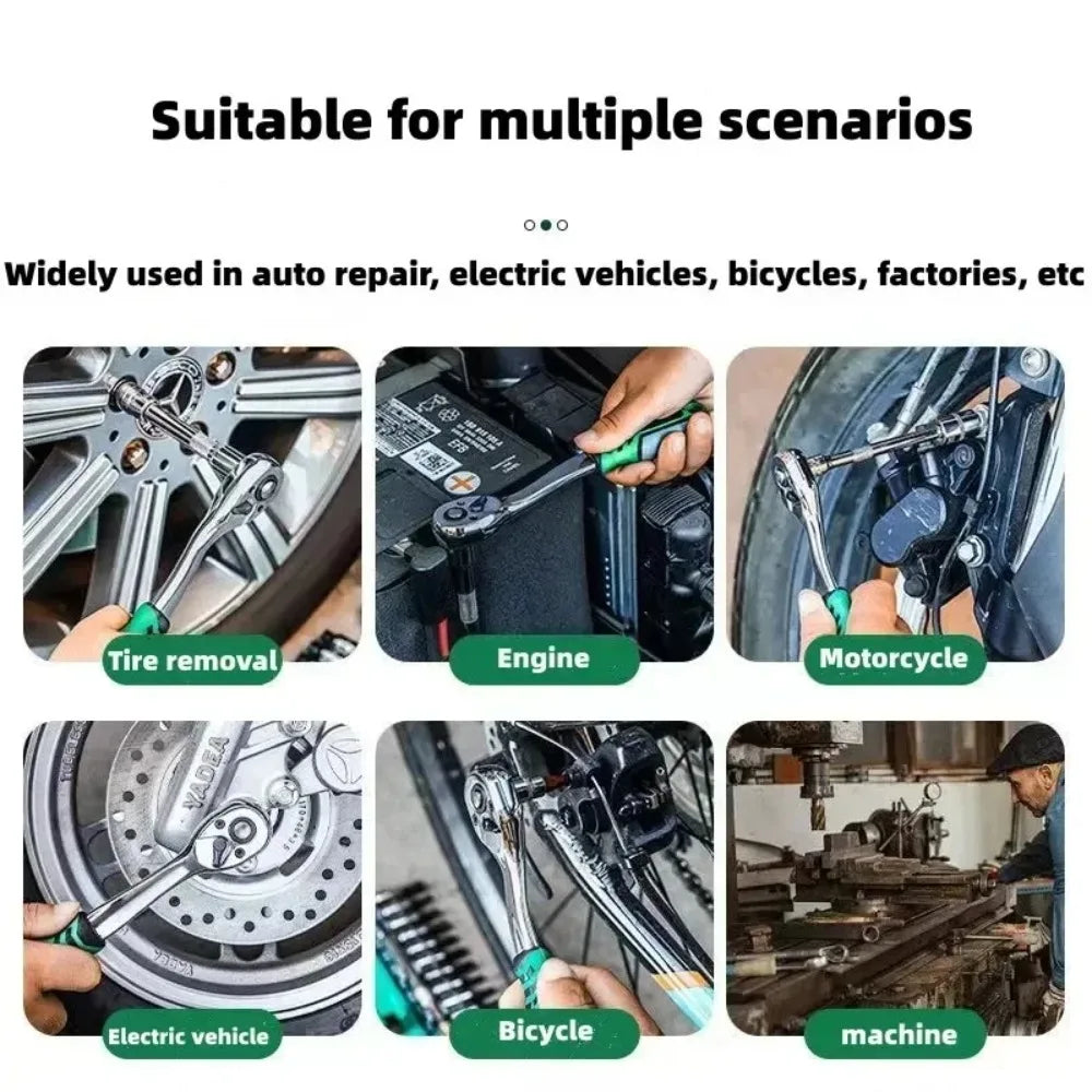 1/4 3/8 1/2 Inch Ratchet Socket Wrench Set 72Drive Motorcycle Car Repair Hand Tools Spanner Sleeves Head Auto Repairing Kit