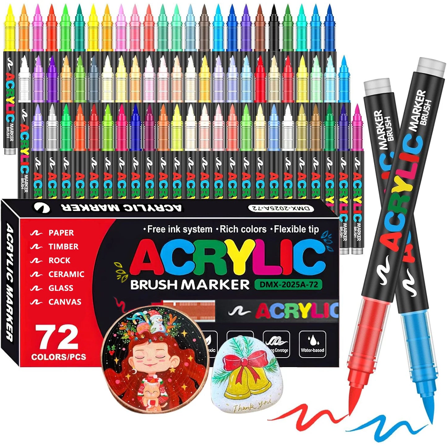 12-366 Colors Acrylic Painting Marker Waterproof Acrylic Brush Marker Professional Acrylic Marker Set DIY Coloring Art Supplies