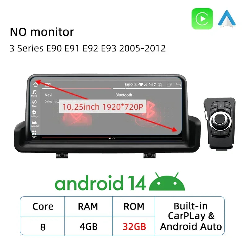 Android 14 E90 CarPlay For BMW 3 Series E90 E91 E92 E93 2005-2012 Car Multimedia Player GPS Stereo WIFI Head Unit Auto Radio