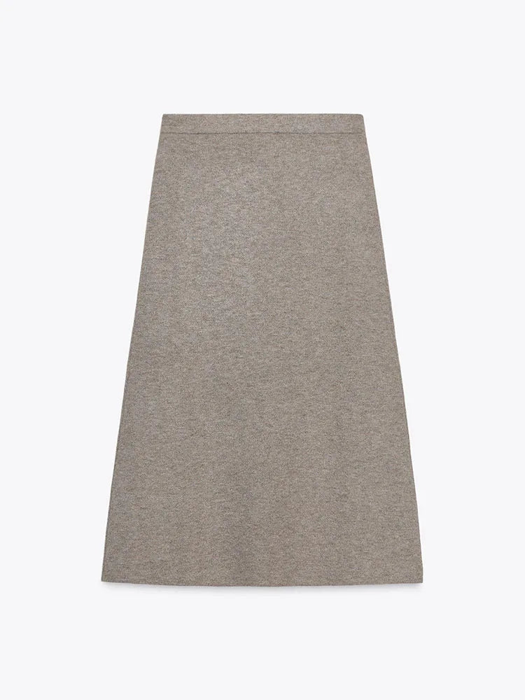 Women's Knit Sweater & Midi Skirt Set - Turn-Down Collar Two Piece - photo 8