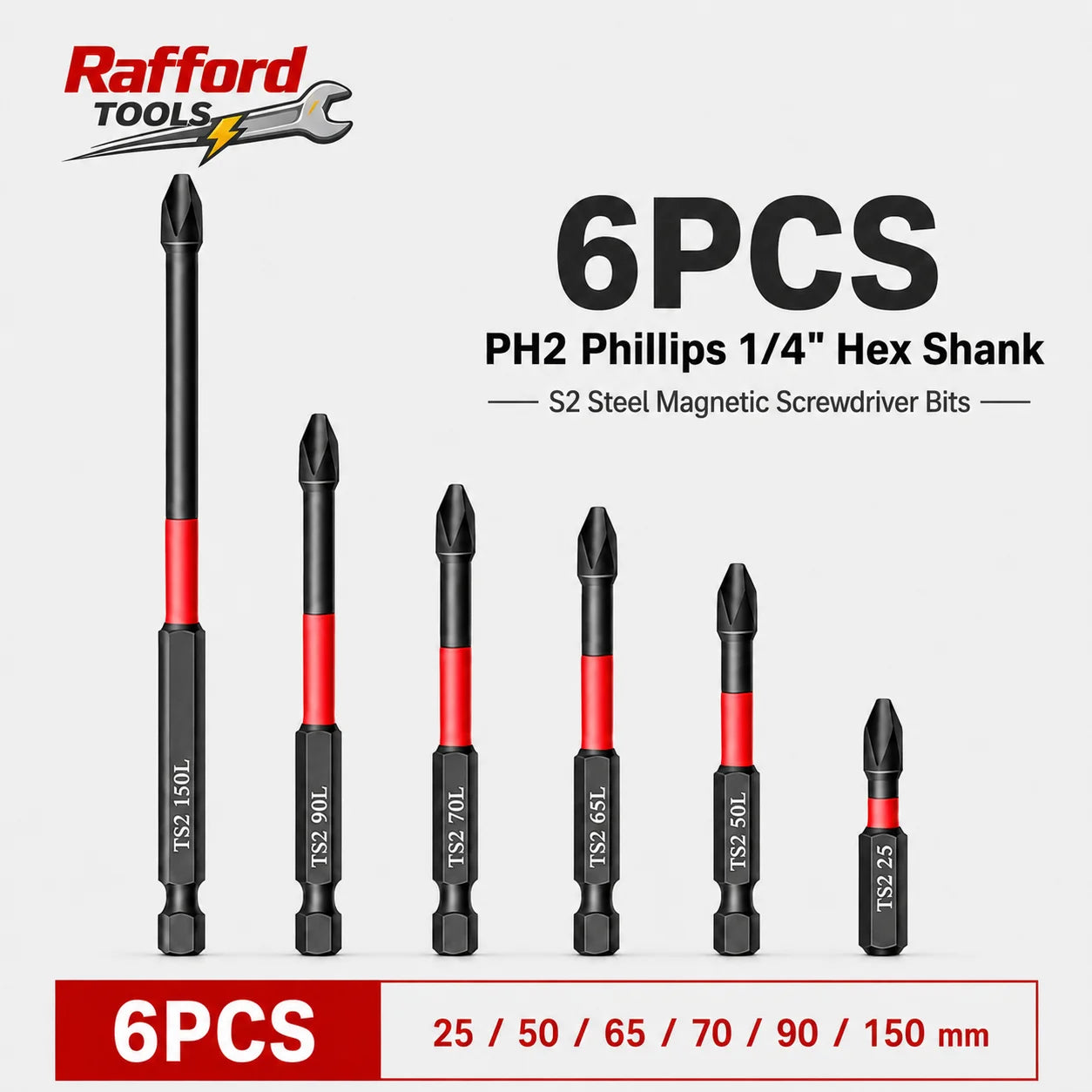 Rafford Magnetic Impact Screwdriver Bit Set 3/6/12Pcs High Torque S2 Steel 1/4"  Phillips PH2 for Electric and Manual Drills
