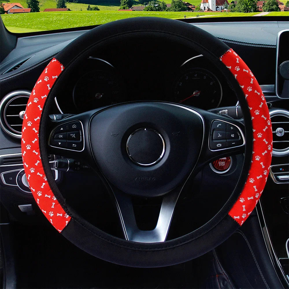 38cm Elastic Car Steering Wheel Cover Ethnic Style Print Anti-slip Car Styling Car Steering-wheel Cover Interior Accessories