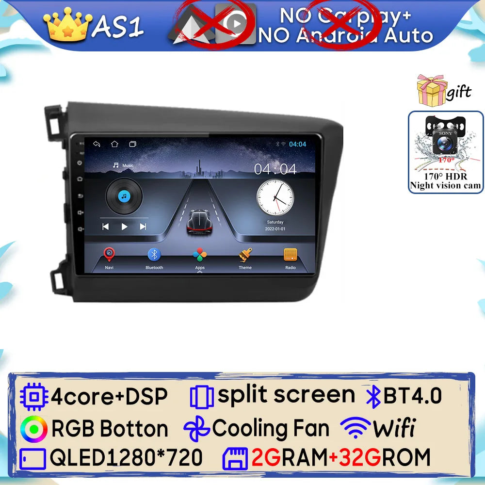 Car Stereo with Apple CarPlay & Android Auto, Compatible with Honda Civic 9 (2012-2015)