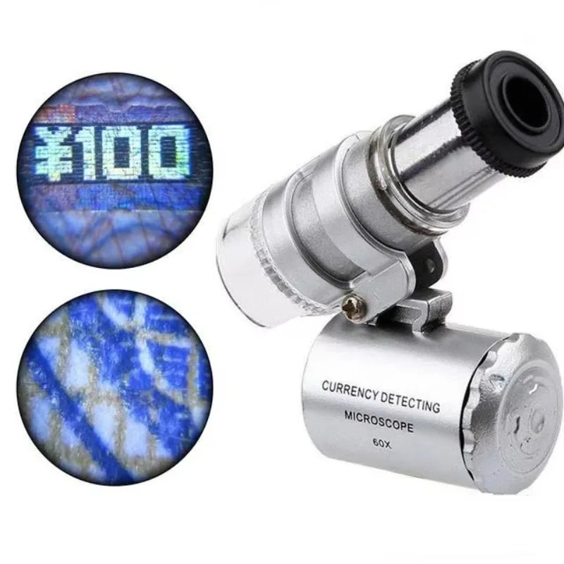 Mini 60X Microscope LED Jewelry Loupe UV Currency Detector Portable Magnifier Magnifying Eye Lens Magnifying Glass Loupe