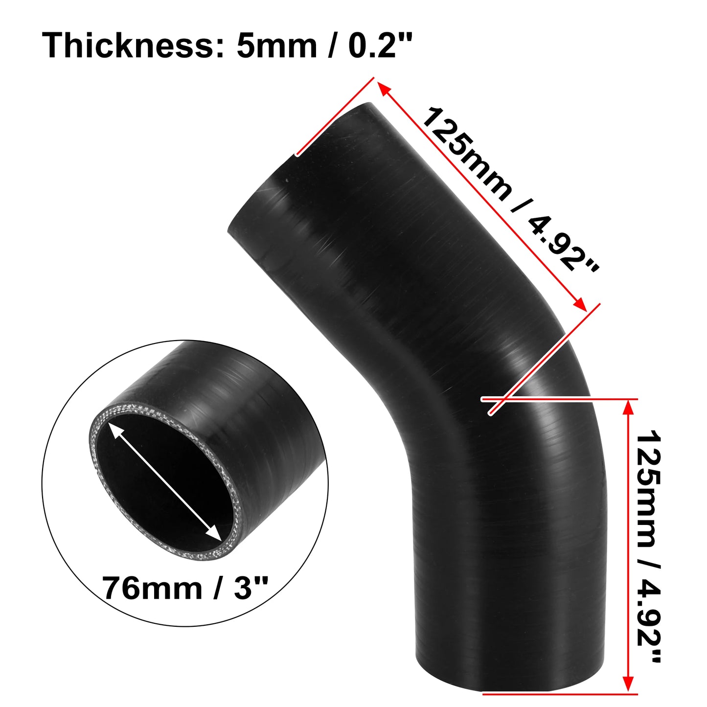 UXCELL 51mm 57mm 63mm 76mm ID 45 Degree Silicone Car Reducer Hose Coupler Intercooler Tube Pipe 3 Colors 125mm Length