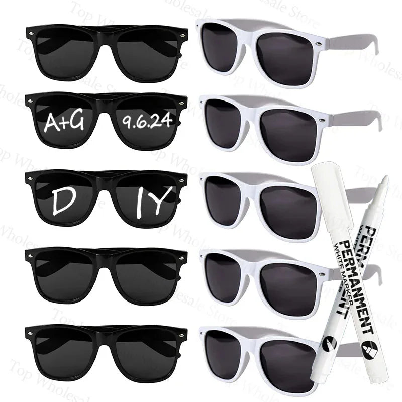 12-100 Pcs Wedding Personalized Sunglasses Bulk Custom Sunglasses with Paint Pens for Adult DIY Birthday Wedding Party Favors