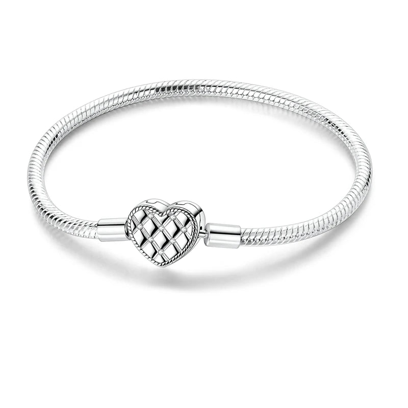 925 Sterling Silver Heart Charm Bracelet for Women - DIY Beads