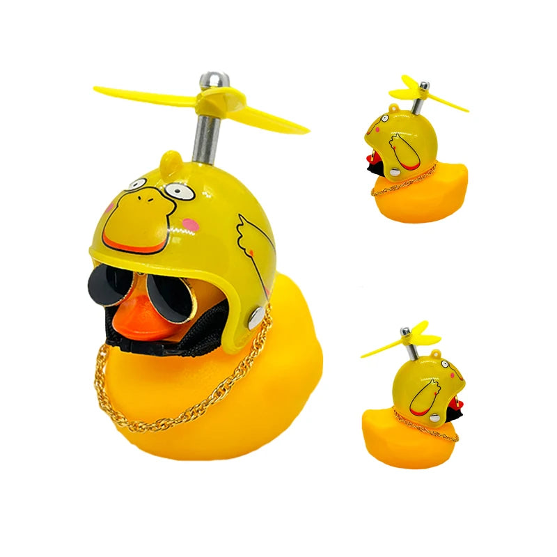 Motorcycle Accessories Cute Duck with Propeller Helmet Broken Wind Rubber Duck Toy Car Bicycle Small Yellow Duck Decor Ornaments