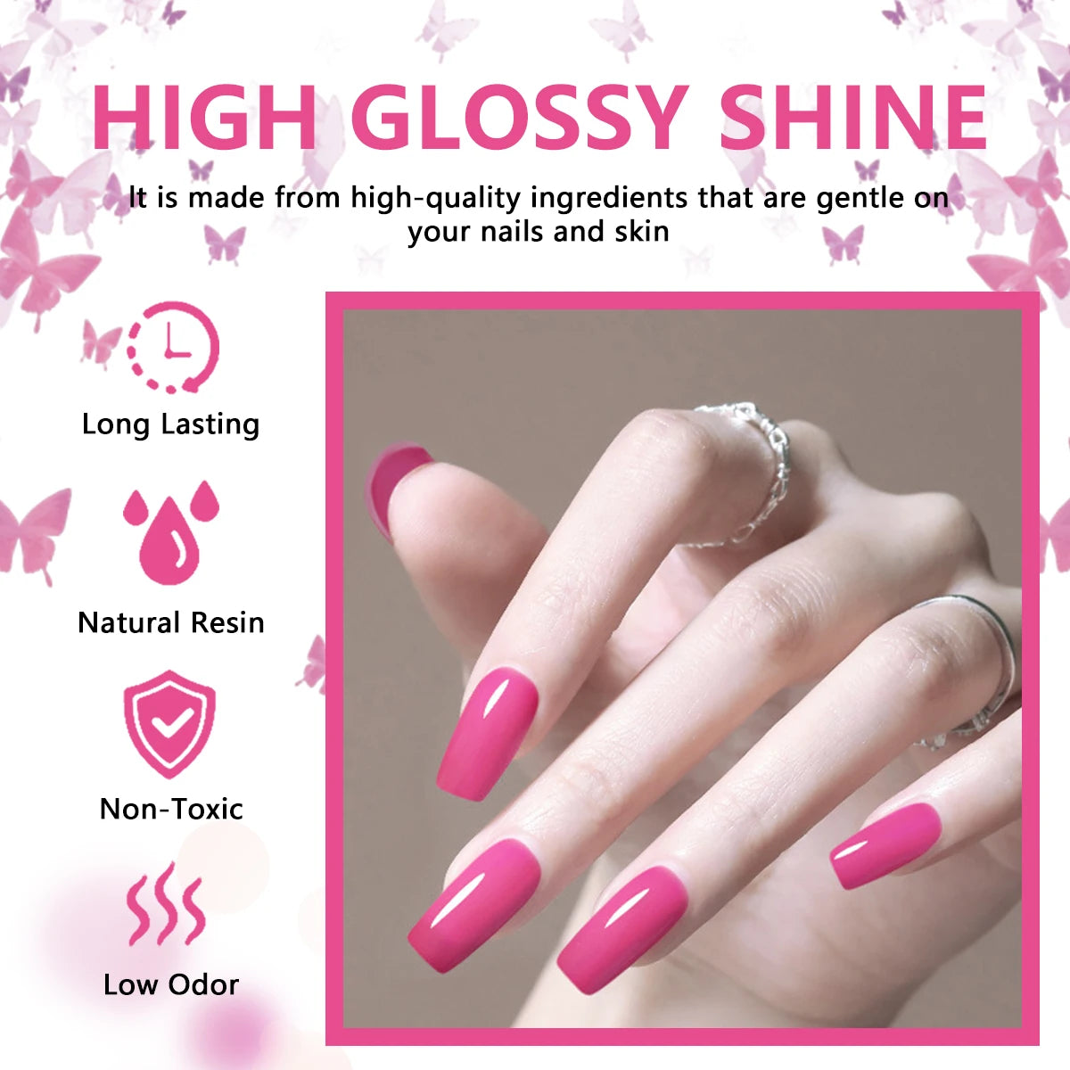 Pink Gel Nail Polish Set - 6pcs All Season Gel Nail Polish Set, UV Gel Polish, Hypoallergenic, Shimmery Finish - Suitable for Na