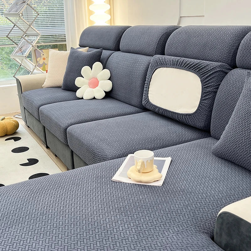 1pc Jacquard Sofa Slipcover Twill Pattern Elastic Sofa Covers Furniture Protector for Bedroom Office Living Room Home Decor