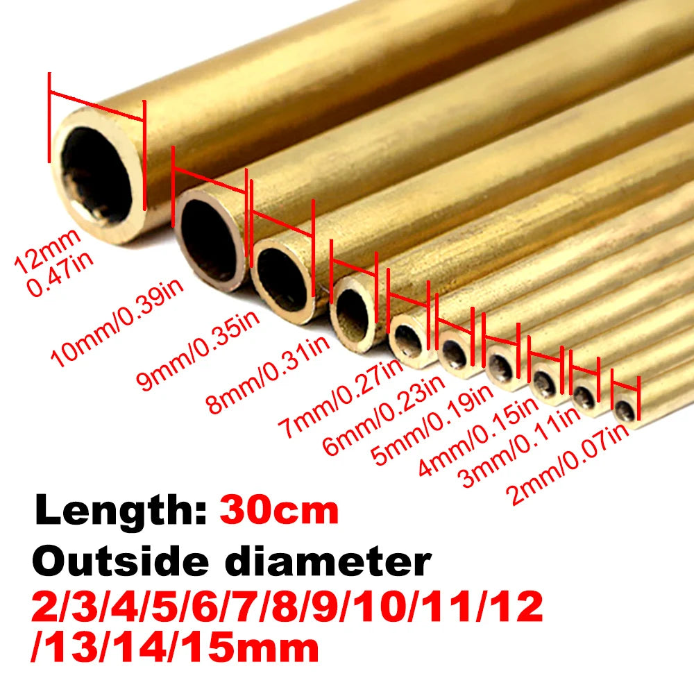 Brass Tubes Diameter 2/3/4/5/6/7/8/9/10/11/12/13/14/15mm Length 300mm 0.5mm Brass Rod Pipe Brass Tube Modelmaking Cutting Tool