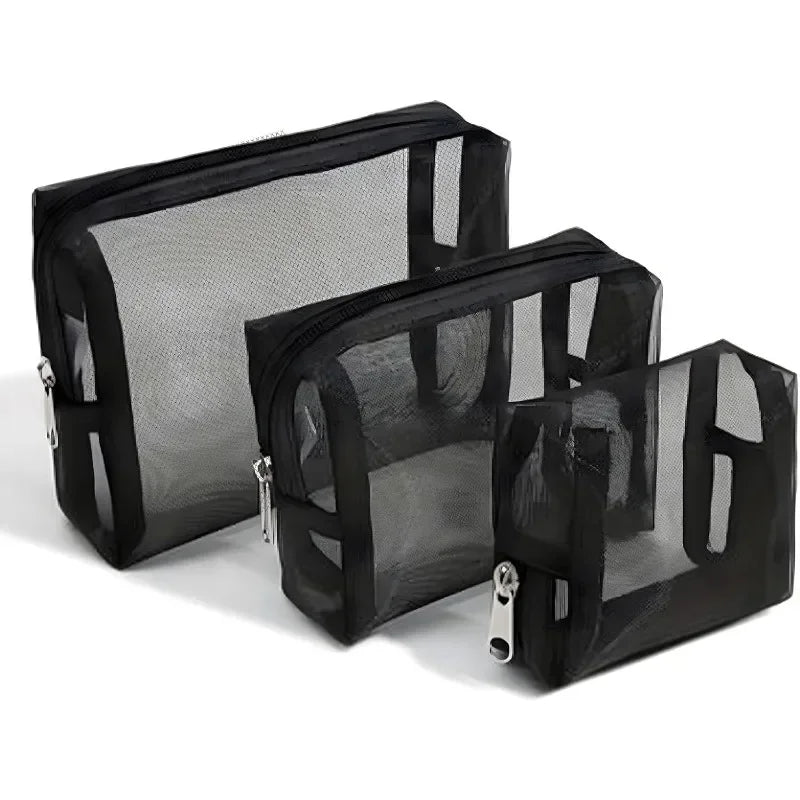 12-1PCS Clear Mesh Storage Bag Small Large Black Cosmetic Bag Portable Travel Toiletry Container Pouches Bags Bathroom Organizer