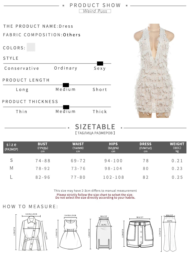 Weird Puss Sexy Halter Tassel Dress Women Y2K Elegant See Through Summer Trend Backless Skinny Stretch Midnight Bodycon Clubwear