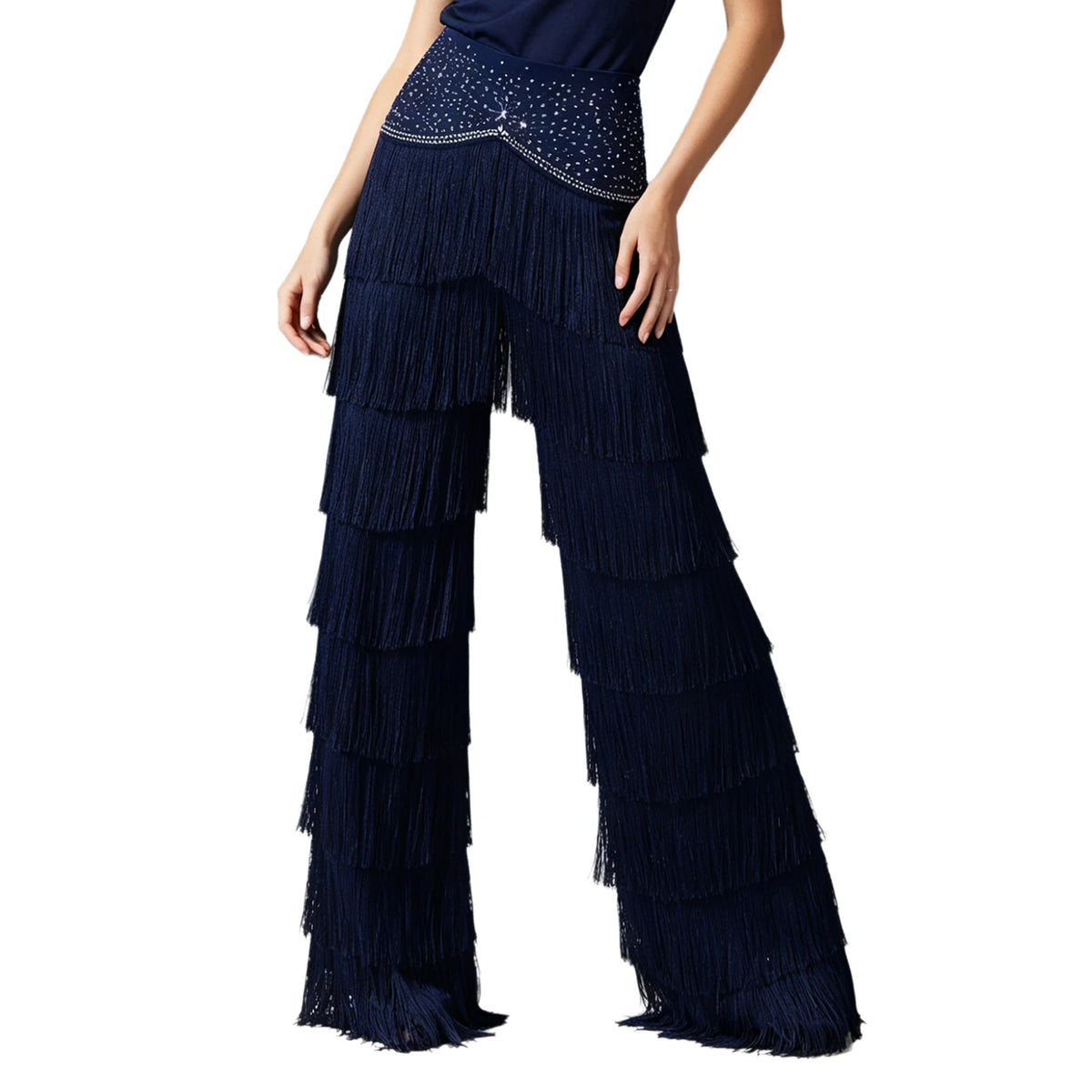 Women's rhinestone fringe Latin set with pants