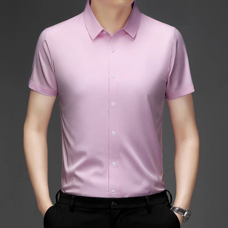 Men's Solid Short-Sleeve Shirt - Wrinkle-Free, Versatile All-Season