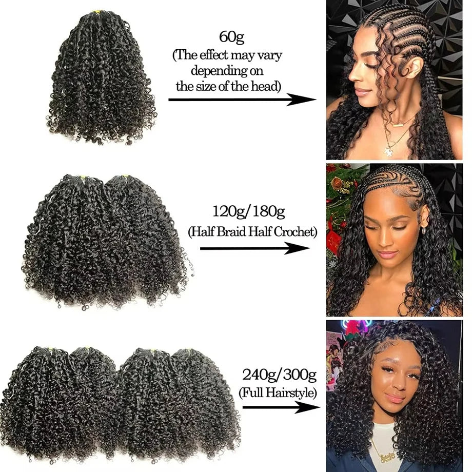 12A Small Spirals Curly Crochet Human Hair Extensions Deep Pixie Curls Braiding Hair Pre Separated Knotless Miracle Knot Braids