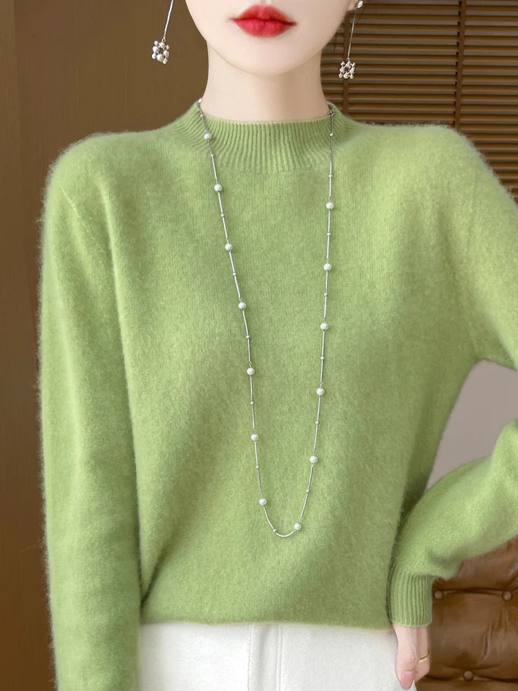 Women's Merino Wool Mock Neck Sweater, Long Sleeve