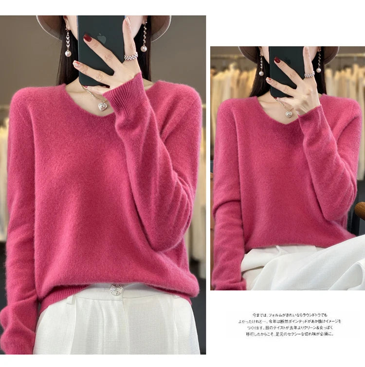 Women's Merino Wool V-Neck Sweater