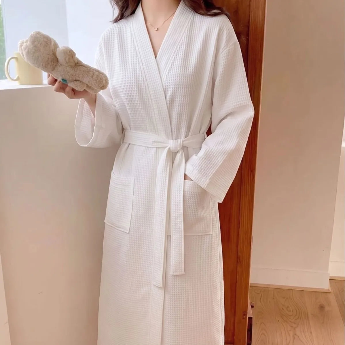 Women's Long Sleeve Mid-Length Robe, Soft Loungewear