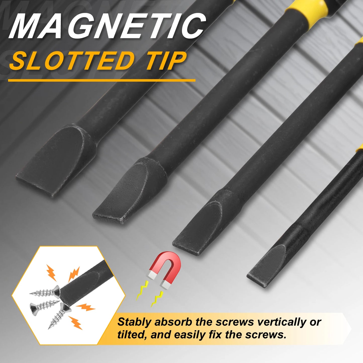 1set Slotted Impact Screwdriver Bits SL3-SL6 Slotted Tip 1/4" Hex Shank Magnetic Flat Head Screw Driver Bits Electric Power Tool