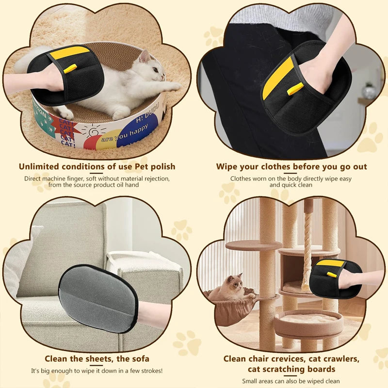Pet Hair Removal Tool Reusable Static Removal Gloves Deshedding Brush Glove for Dog Cat Double-Sided Fur Hair Cleaning Glove Cat
