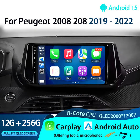 Car Stereo with Apple CarPlay & Android Auto, Compatible with Peugeot 2008 & 208 (2019-2022)