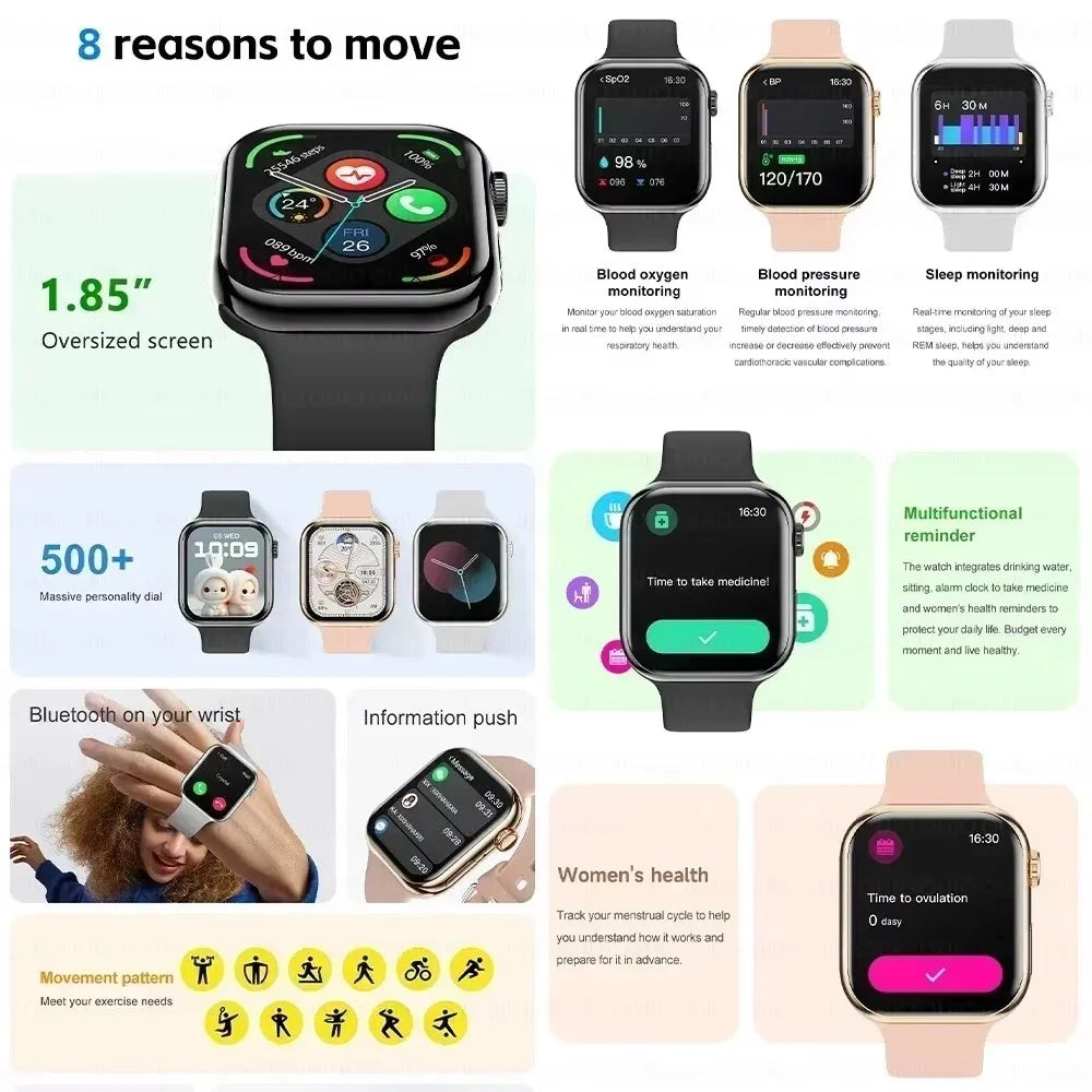 Smart Watch Series 10 – 1.9" OLED HD Screen, GPS, NFC, BT Calling, Wireless Charging, IP68 | iOS & Android | Multiple Strap Options
