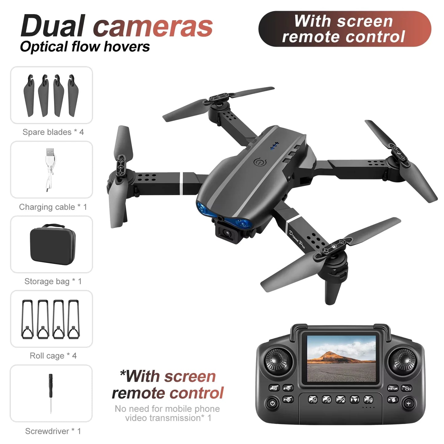 2026 New E99 MAX Drone Factory Professional 8K HD 4.3" Remote Control Headless Mode Helicopter 360 Flip Quadcopter Kid Toy Gifts