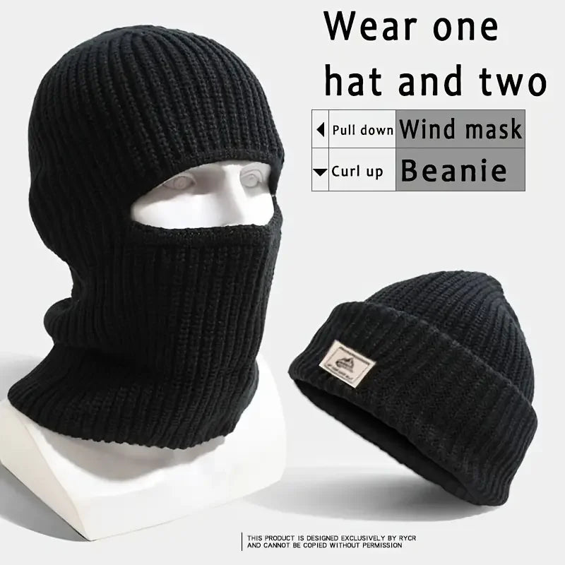 2-in-1 Knit Beanie Balaclava - Full Face Ski Hat