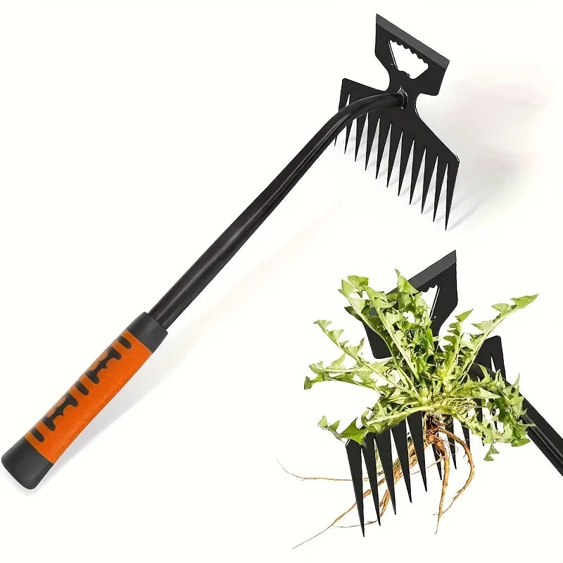 2-in-1 Garden Weeding Rake — Carbon Steel Weeder & Soil Loosener