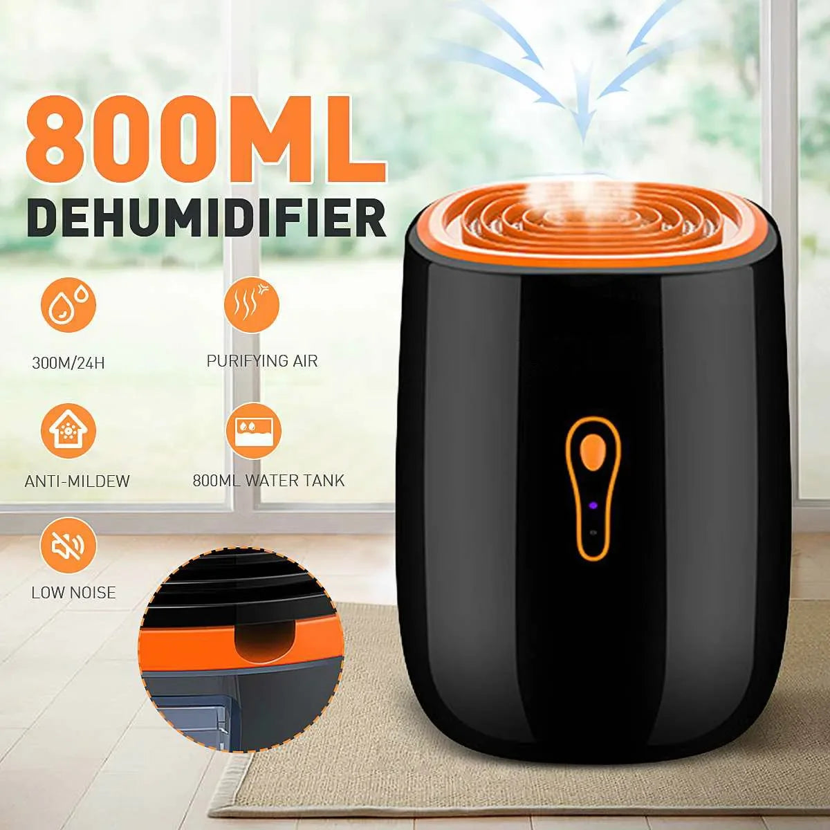 TINSOL New Air Dehumidifier 800ml Portable Dryer Low Noise Purification Anti-mold Cleaning Unit Portable Air Dryer Humidity