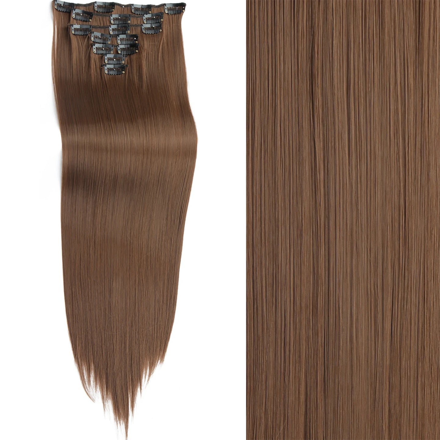 7Pcs/Set 16 Clips Hair Extension Black Long Straight Natural Hair Ombre Hairpiece Heat Resistant Fiber for Women Hairstyle