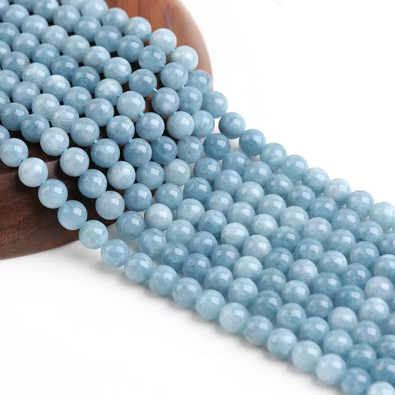Blue gemstone beads for DIY bracelets, necklaces, pendants, jewelry making, and accessories, natural aquamarine round beads