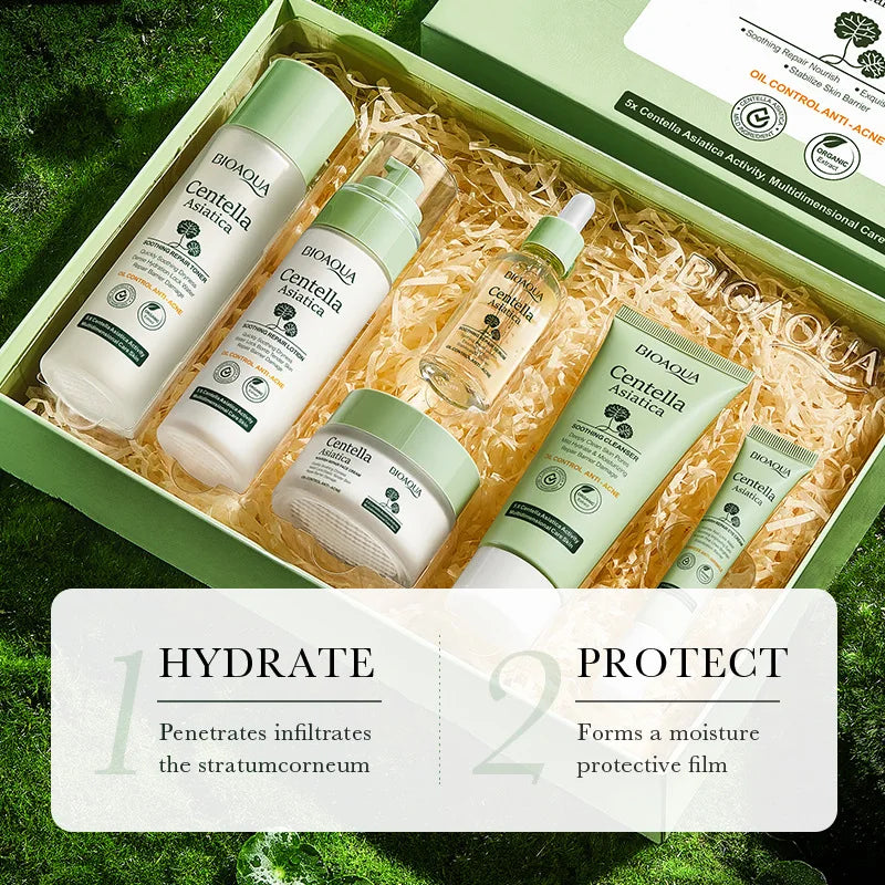 6pcs/set BIOAQUA Centella Skin Care Sets Moisturizing Anti-Aging Face Facial Cleanser Face Cream Serum Eye Cream Skin Care Kit