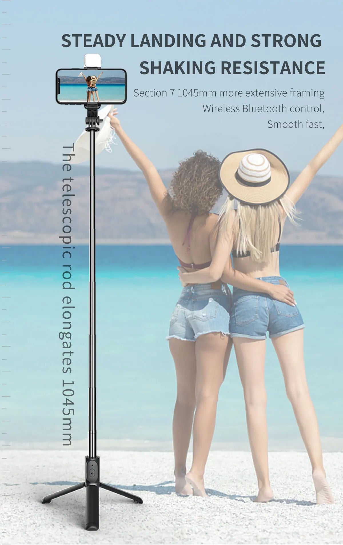 Portable Tripod Phone Selfie Stick – LED Fill Light, Bluetooth Remote & Extendable Stand for TikTok & Live
