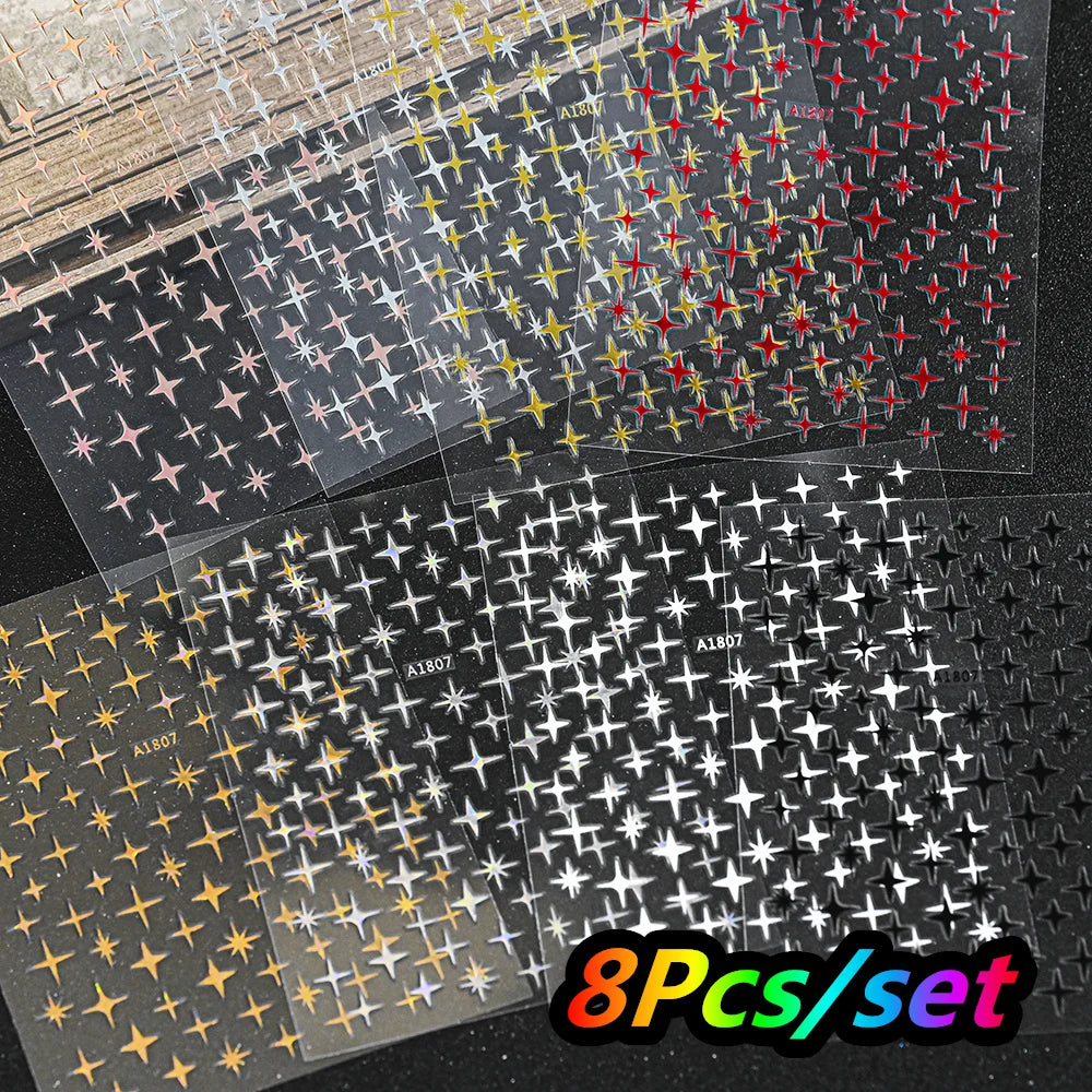 12Pcs/set Laser Silver Snowflake Nail Stickers Set  3D Winter Elk Snowflake Nail Art Decoration DIY Holographic Snowflake Slider