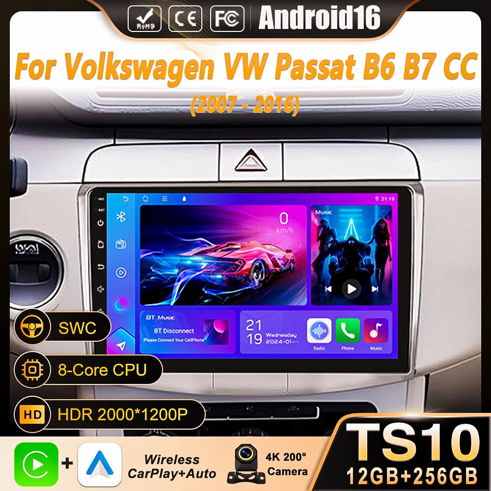 Car Stereo with Apple CarPlay & Android Auto, Compatible with VW Passat B6 B7 & CC (2007-2016)