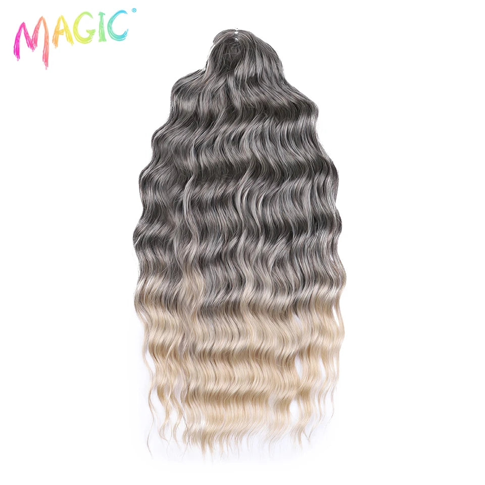 Anna Synthetic Hair 24 Inch Water Wave Braiding Hair Extensions Ombre Blonde Deep Wave Afro Curl Twist Crochet Hair for Women