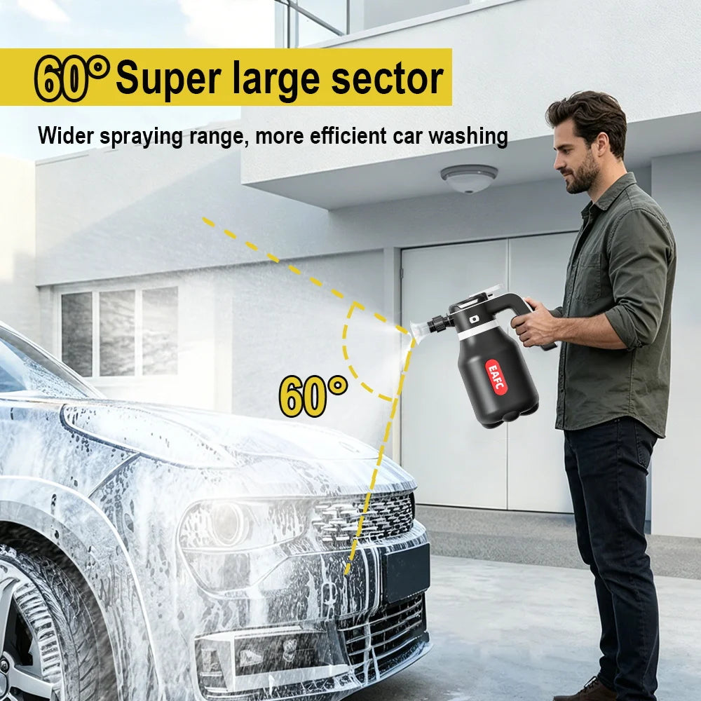 EAFC 2000ML Electric Foam Sprayer Car Wash Gun Wireless Rechargeable Foam Cannon Auto Cleaning Tool 60° Spray Range