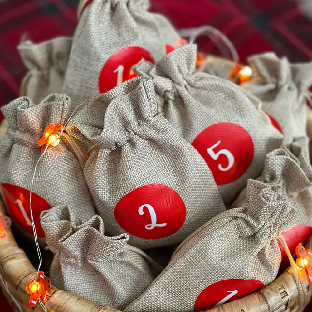 Advent Calendar Kit 24 Christmas Advent Calendar Bag Countdown To Christmas Home Fireplace Decoration Xmas Eve Stocking Present