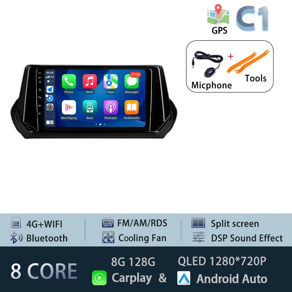 Car Stereo with Apple CarPlay & Android Auto, Compatible with Peugeot 2008 & 208 (2019-2022)