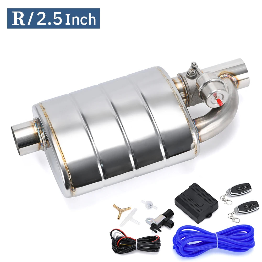 Stainless Steel 2.5" 3" 3.5" IN/OUT Tip On Single Exhaust Muffler Dump Valve Exhaust Cutout with Wireless Remote Controller Set