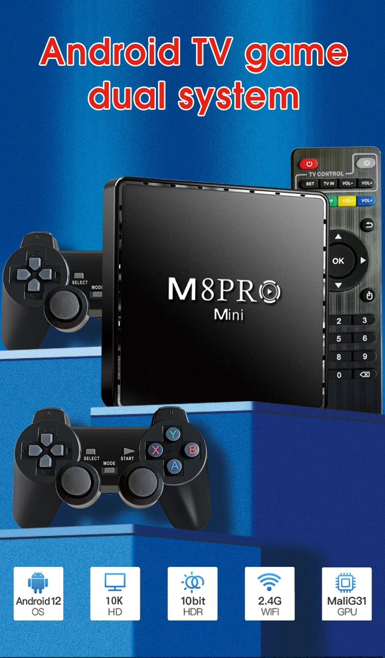 M8 PRO MINI Retro Game Console – 40+ Emulators, 11,000+ Games, 4K HD, 2.4G Wireless Controllers | N64/PS1/PSP