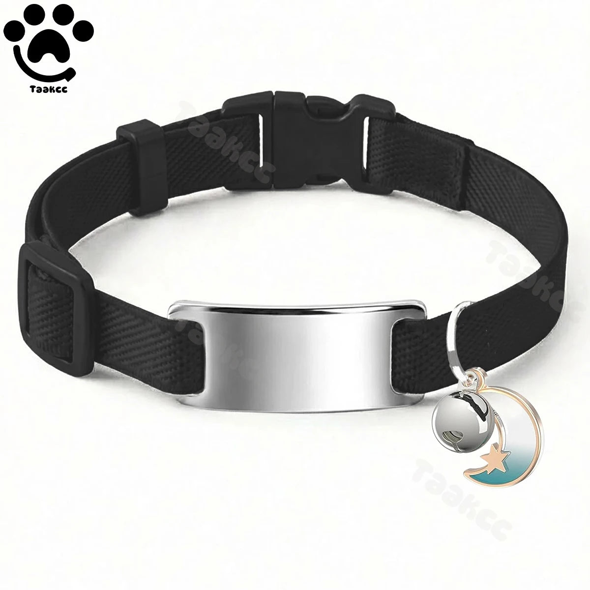 Customized Fashion Elastic Cat Collar Free Engraved Puppy Kitten Anti-lost Pet ID Nameplate Necklace With Bell & Moon Ornament