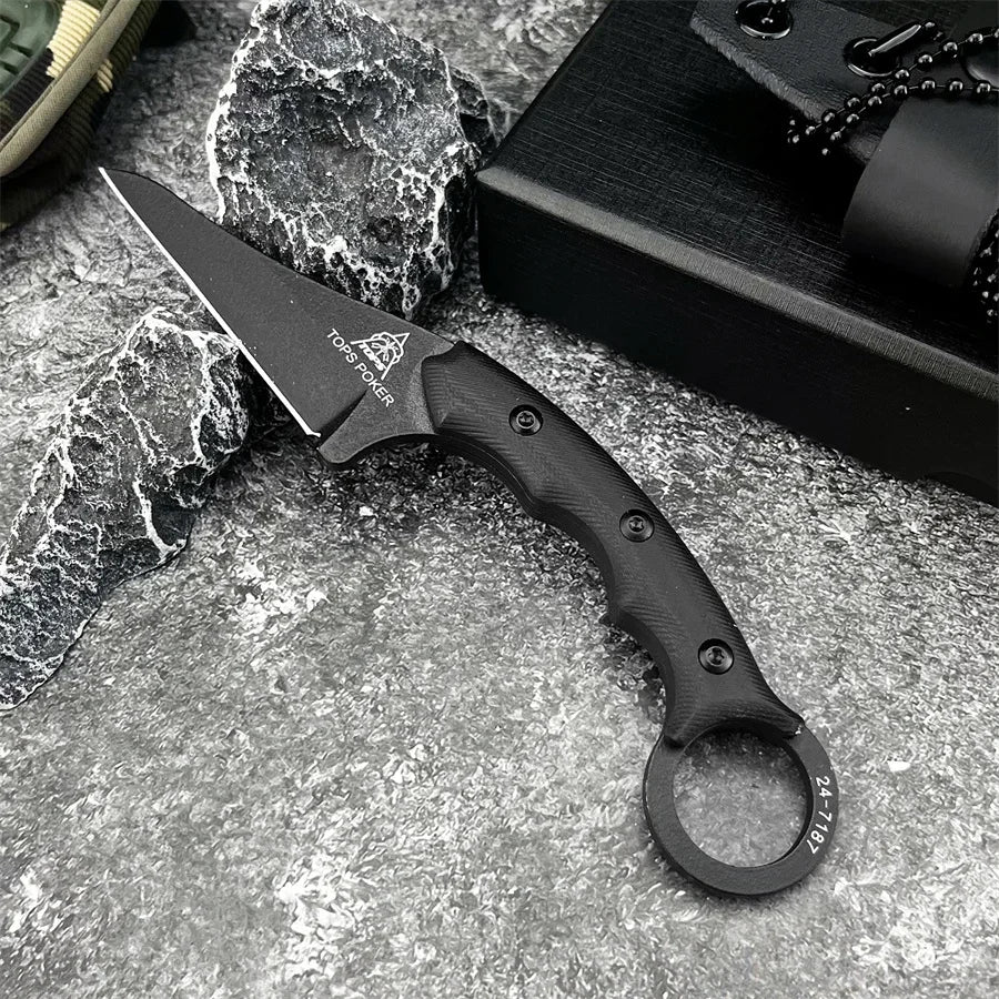 New Styles TOPS with Sheath Outdoor Straight Knife G10 Handle 8Cr13Mov Blade Camping Hunting Self-defense Multi-fuctional Tools