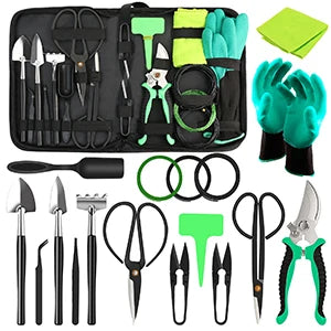 Bonsai Tools Kit- 24 PCS Bonsai Tree Kit Tools for Beginners,  Complete Set for Bonsai Tree Care, Pruning, and Shaping