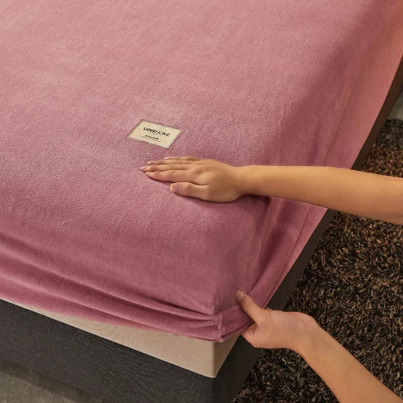 Velvet Fitted Sheet, Soft Warm Non-Slip Mattress Cover