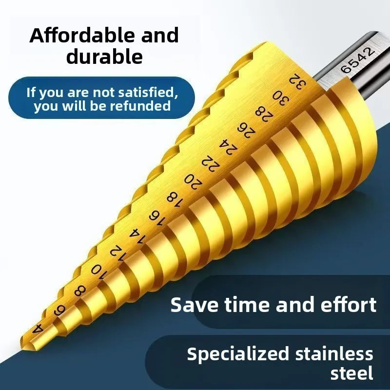 HSS Step Drill Bit Set, Hex Titanium Cone Hole Cutter 4-32mm
