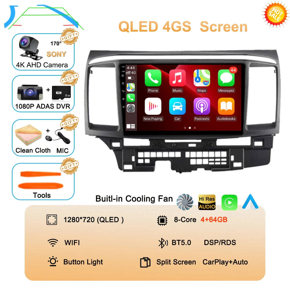Android 16 Car Radio For Mitsubishi Lancer 10 CY 2007 - 2017 Multimedia Video Player 2 din WIFI+4G Navigation GPS Stereo Carplay
