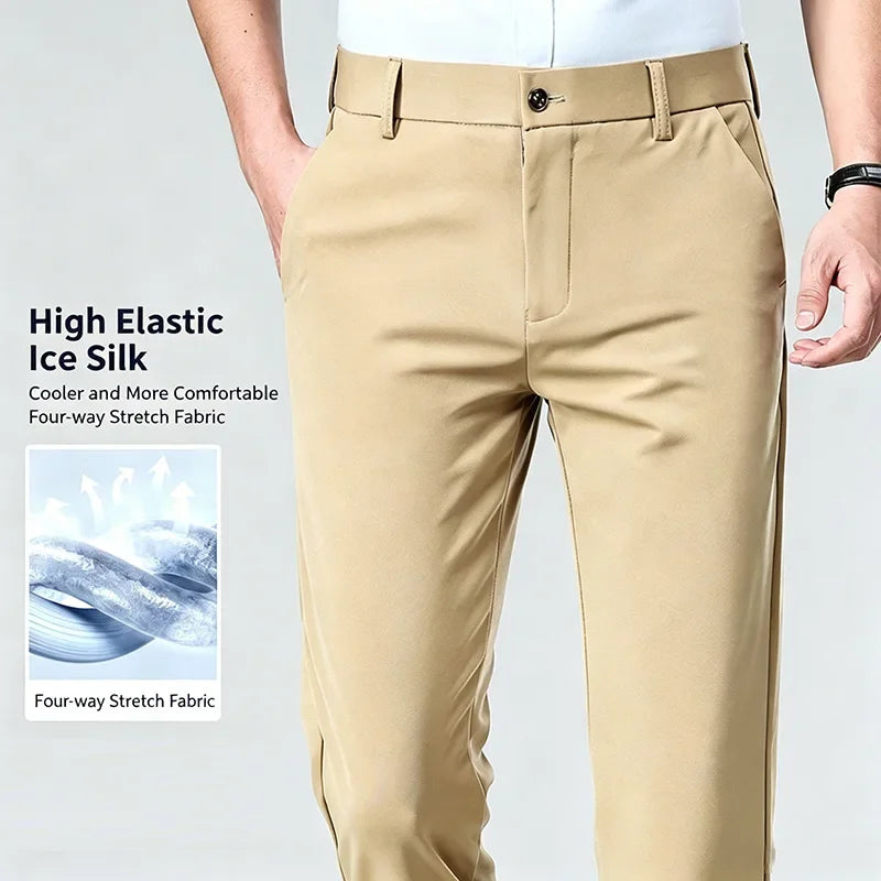 Men's Stretch Dress Pants - Straight Leg, Breathable High-Drape